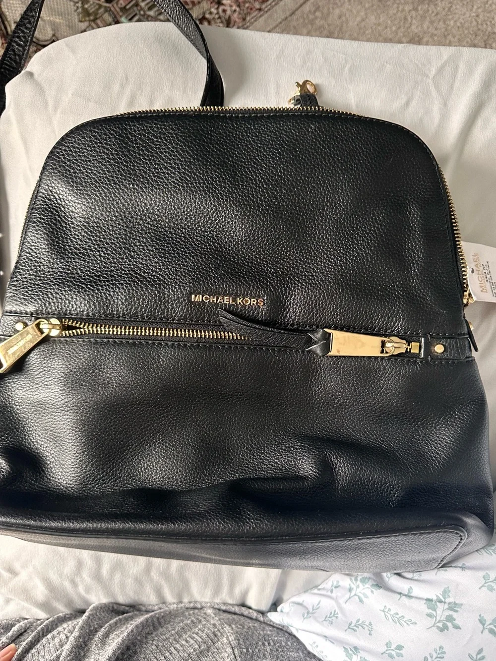 Michael Kors Black Pebbled Leather Backpack with Gold Hardware